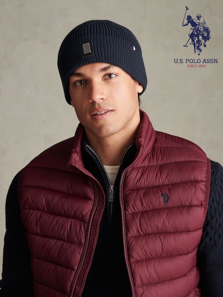 Blue - Regular U.s. Polo Assn. Engraved Metal Badge Knitted Beanie