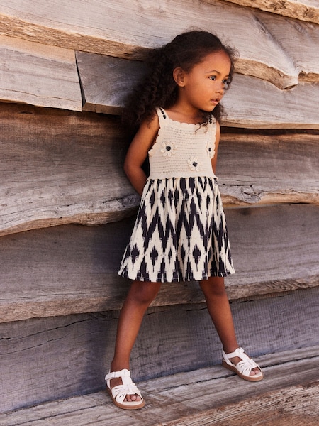 Black/White 100% Cotton Crochet Mono Dress (3mths-7yrs) (876355) | €12 - €13