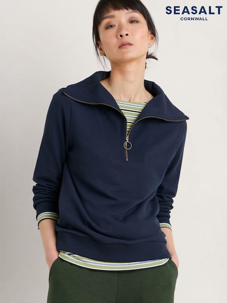 Seasalt Blue Cornwall Tideline Collared Sweatshirt (876396) | €38