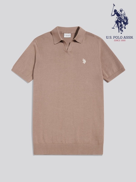 Beige - Regular U.s. Polo Assn Combed Cotton Double Horsemen Revere Polo Shirt