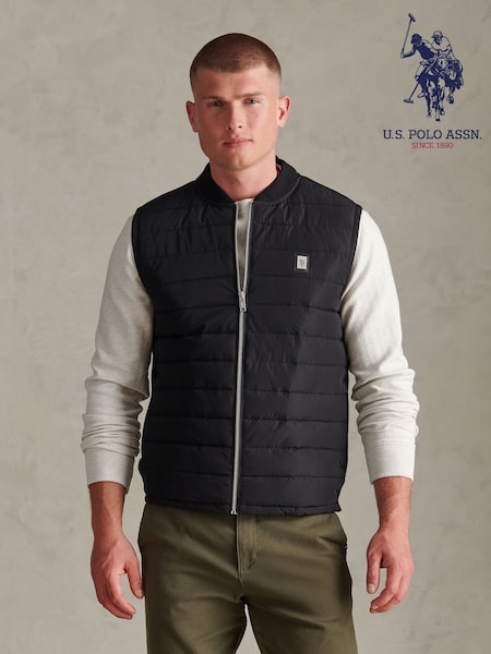 Crno - Regular U.s. Polo Assn. Hybrid Quilted Knit Gilet