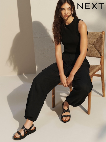 Black - Forever Comfort® Flatform Strappy Sandals (876591) | ‏5 ر.ع.‏