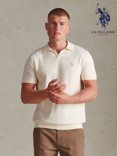 Cream - Regular U.s. Polo Assn Combed Cotton Double Horsemen Revere Polo Shirt