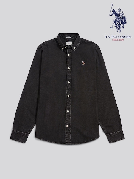 أسود - Regular U.s. Polo Assn Double Horsemen Chambray Shirt