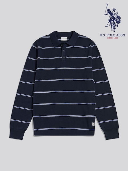 블루 - Regular U.s. Polo Assn. Striped Knitted Rugby Shirt