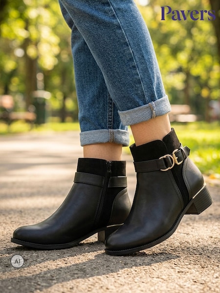 Black - Pavers Bellissimo Buckle Detail Ankle Boots