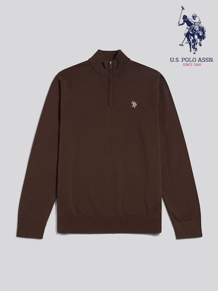 Қоңыр - Regular U.s. Polo Assn. Cotton Quarter Zip Funnel Jumper