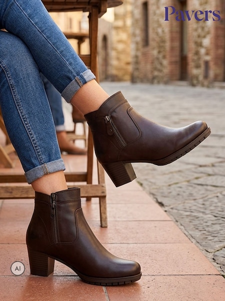 Brown - Pavers Block Heel Ankle Boots