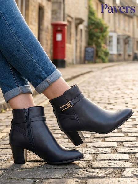 Laivastonsininen - Pavers Smart Block Heel Ankle Boots With Buckle Detail