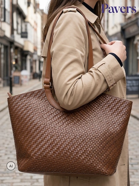 Brown - Pavers Bellissimo Woven Zip Close Shoulder Bag