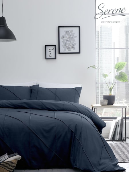Serene Blue Dart Pleated Duvet Cover And Pillowcase Set (877703) | €33 - €60