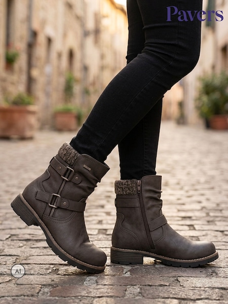 Grey - Pavers Warm Lined Zip Up Ankle Boots