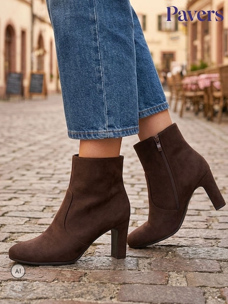 Brown - Pavers Block Heeled Ankle Boots