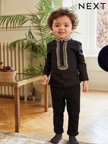 Black Shirt Length Embroidered Boys Kurta (3mths-7yrs) (878020) | €9 - €10