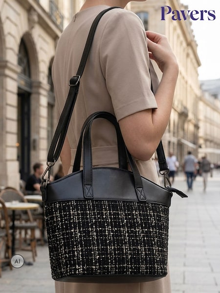 Black - Pavers Tartan Pattern Zip Up Handbag