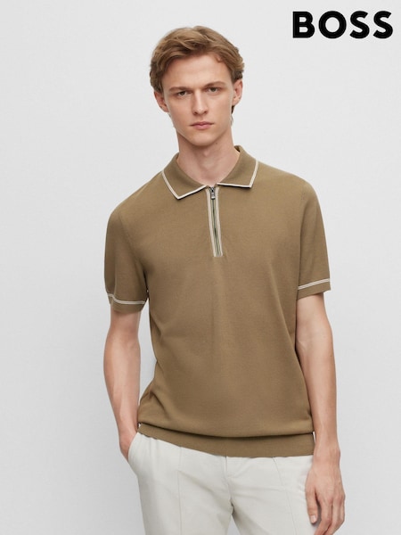BOSS Green Zip Neck Knitted Polo Shirt (878215) | €108