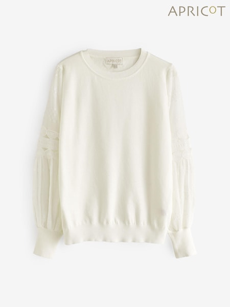 Apricot Cream Chiffon & Crochet Sleeve Jumper (878218) | €47