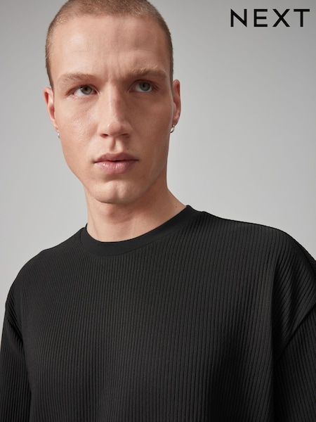 Black Vertical Texture Relaxed Fit T-Shirt (878309) | € 12