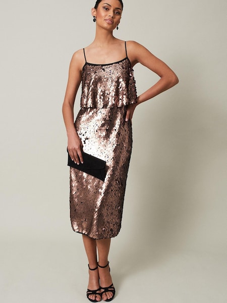 Phase Eight Metallic Myka Bronze Sequin Tiered Dress (878451) | €89