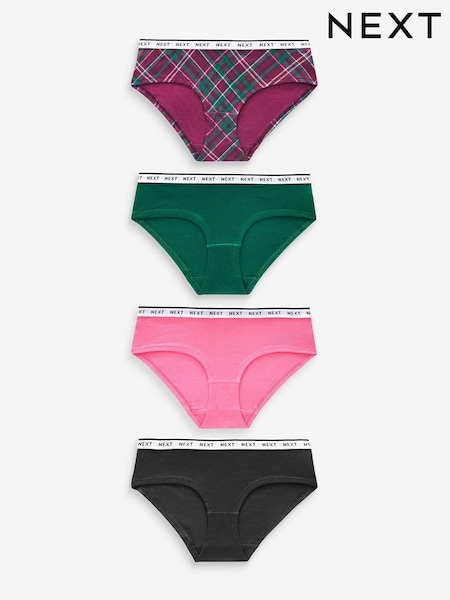 Pink/Purple Check Thong Cotton Rich Logo Knickers 4 Pack (878465) | €12
