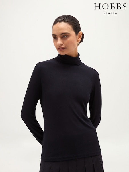 Blue - Hobbs Kiera Ribbed Rollneck Top