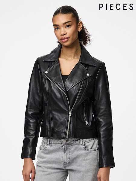 PIECES Black Real Leather Biker Jacket (879673) | €163 - €172