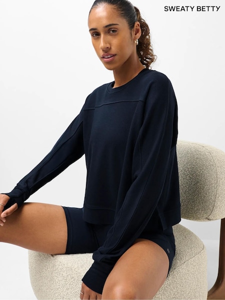 Blue - Sweaty Betty After Class Yoke Crop Sweatshirt