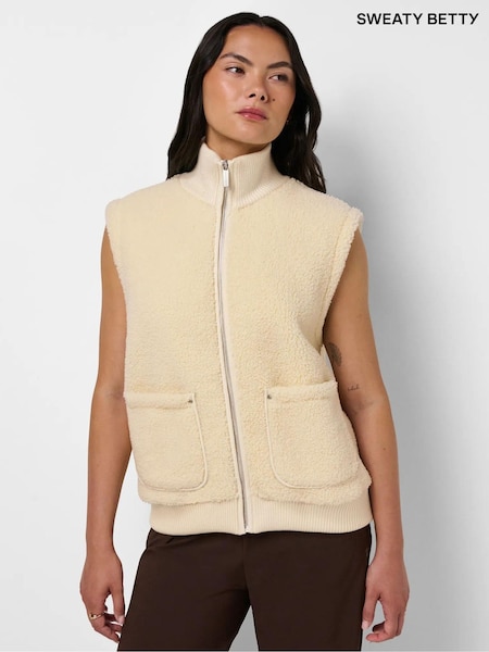 Cream - Sweaty Betty Plush Fleece Ribbed Gilet