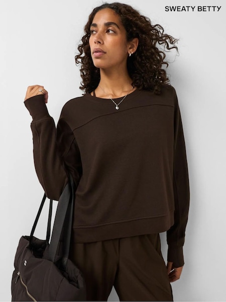 Brown - Sweaty Betty After Class Yoke Crop Sweatshirt