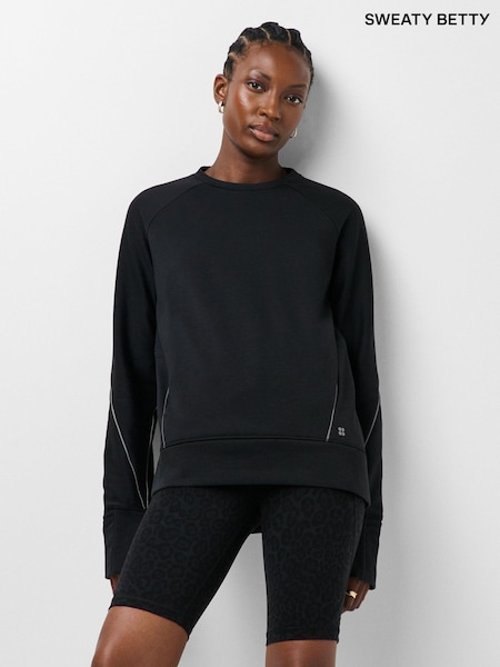 Black - Sweaty Betty Tempo Train Adjustable Crew Neck Sweatshirt