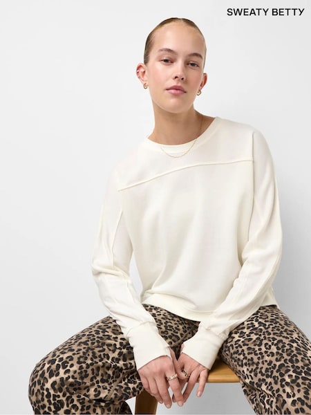 White - Sweaty Betty After Class Seam Detail Crop Sweatshirt