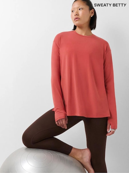 Red - Sweaty Betty Soft Flow Studio Longline Long Sleeve Top
