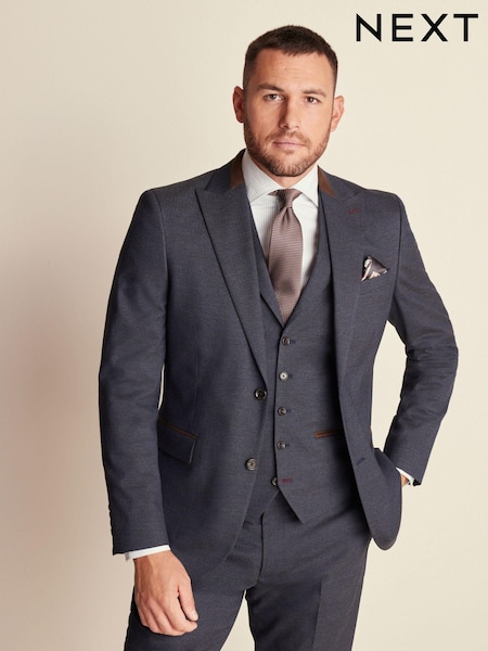 Navy Blue Slim Fit Herringbone Suit Jacket (880333) | AED367