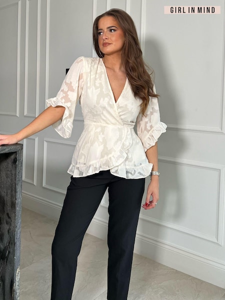 Girl In Mind Cream Rory Frill Detail Wrap Front Top (880363) | €21.50