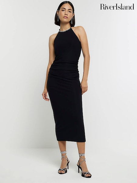 River Island Black Halter Necklace Detail Midi Dress (881388) | €27