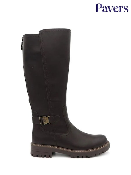 Dunkelbraun - Pavers Warm Lined Zip Back Long Boots