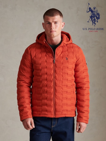 Orange - Regular U.s. Polo Assn. Lightweight Quilted Hooded Puffer Jacket