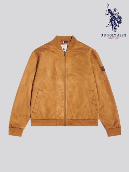 Brown - Regular U.s. Polo Assn. Premium Faux Suede Bomber Jacket