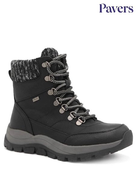 Black - Pavers Lace Up Water Resistant Weather Boots