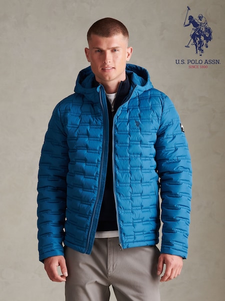 כחול  - Regular U.s. Polo Assn. Lightweight Quilted Hooded Puffer Jacket