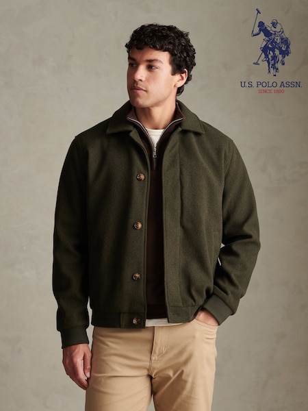 Zaļš - Regular U.s. Polo Assn Premium Melton Bomber Jacket