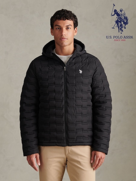 Black - Regular U.s. Polo Assn Lightweight Quilted Hooded Puffer Jacket