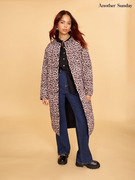 Another Sunday Reversible Longline Padded Coat In Leopard Print And Black (882633) | €39