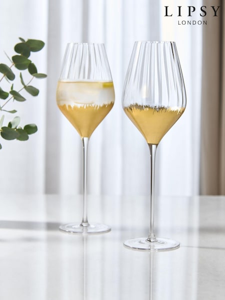 Lipsy 2 Pack Gold Foil Tapered Wine Glasses (882765) | €29