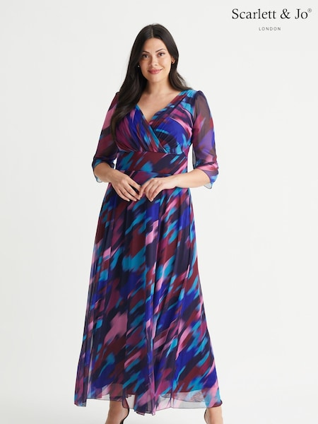 Violetti Vaaleanpunainen & Sininen - Scarlett & Jo Float Isabelle Curve Angel Sleeve Maksimekko (883308) | €150
