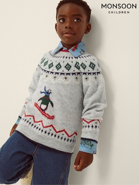 Сұр - Monsoon Penguin Fair Isle Jumper