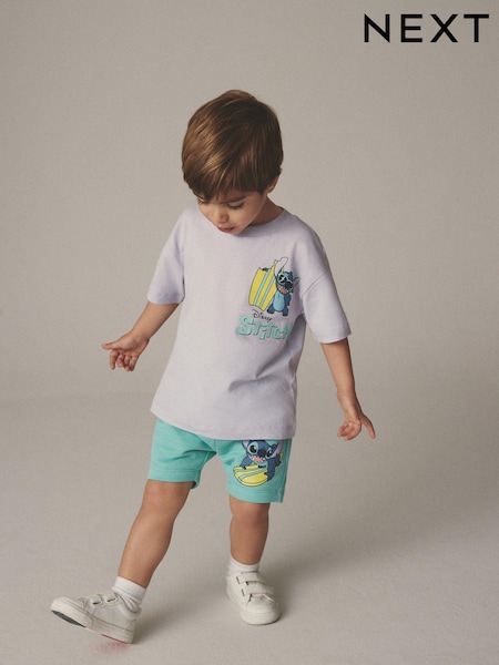 Lilac Purple/Green Lilo & Stitch Short Sleeve 100% Cotton T-Shirt and Shorts Set (3mths-8yrs) (883968) | €9 - €11