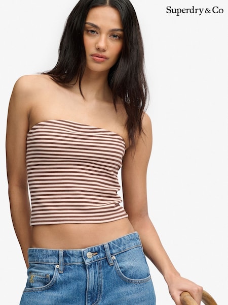 Brown - Superdry Athletic Essentials Stripe Jersey Bandeau Top
