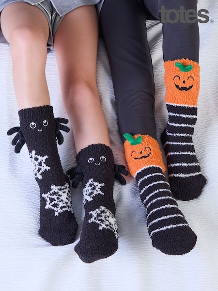 Black Halloween - Totes Super Soft Cosy Slipper Socks 2 Pack