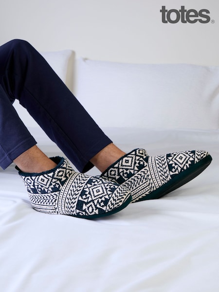 Blue - Regular Totes Fair Isle Knitted Boots Slippers